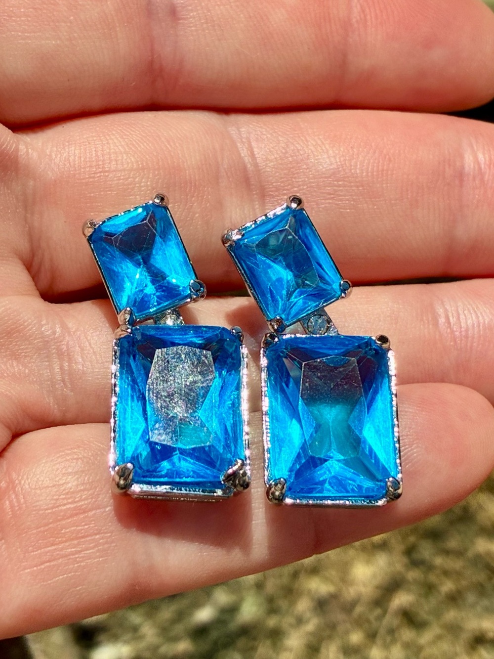 🦋 Brilliant Blue Rectangular Synthetic Zirconia Drop Earrings